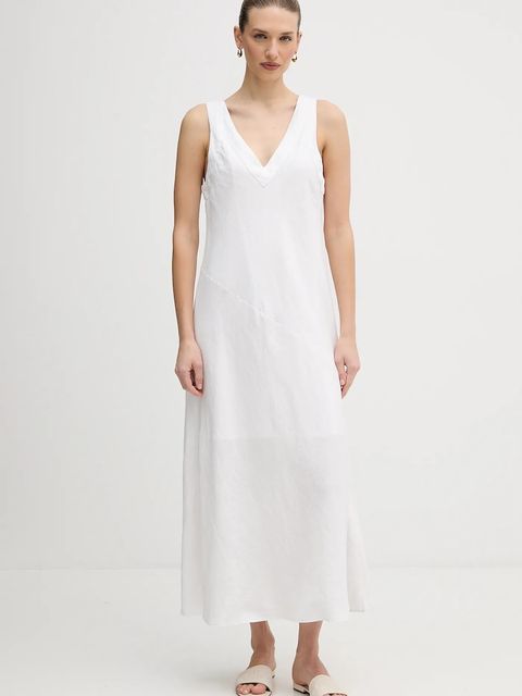 Dkny sukienka lniana kolor biały maxi rozkloszowana P4KBCZ70 - zdjęcie produktu nr 1