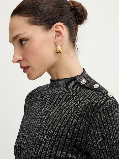 Morgan sweter damski kolor czarny lekki z półgolfem MCORIA