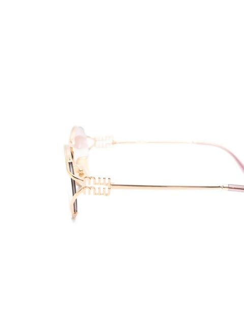 Miu Miu Eyewear logo-plaque oval-frame sunglasses - Gold