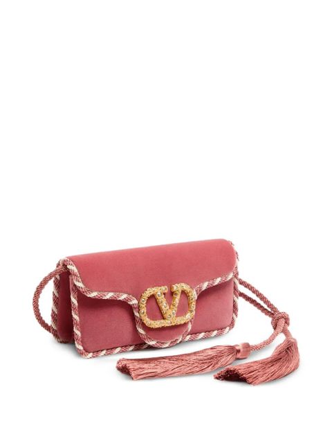 Valentino Garavani Locò velvet clutch with jewel logo - Pink