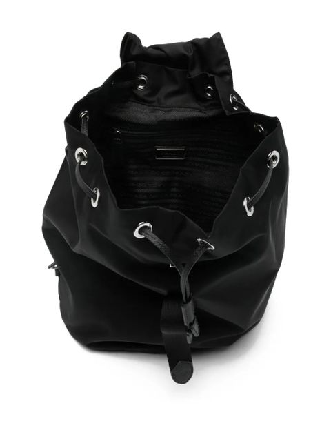 Prada logo plaque drawstring backpack - Black