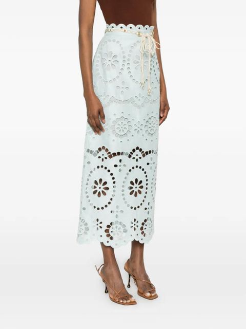 ZIMMERMANN Awaken embroidered midi skirt - Blue