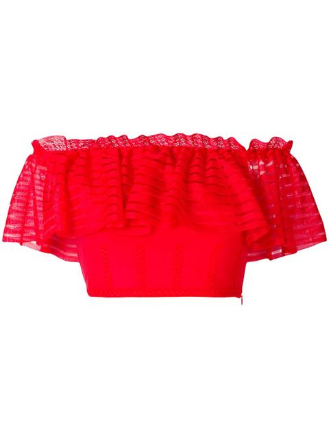 Alexander McQueen cropped off-the-shoulder top - Red - zdjęcie produktu nr 1