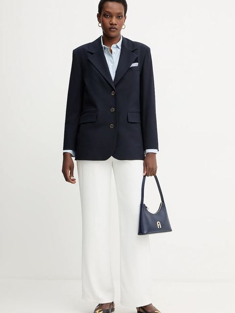 Marella marynarka z wełną kolor granatowy jednorzędowa gładka 2523046144200 - zdjęcie produktu nr 2