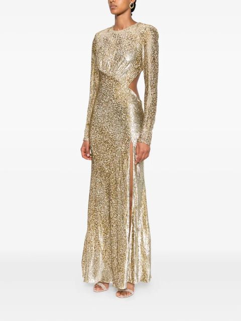 Self-Portrait long-sleeved maxi dress - Gold