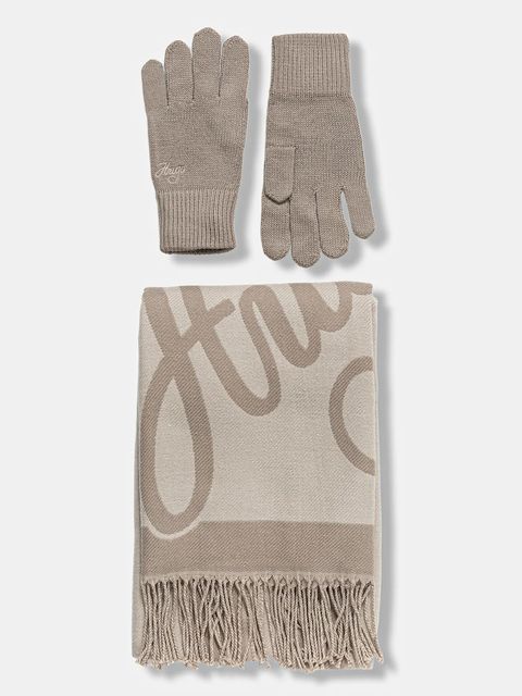 HUGO szalik i rękawiczki damski kolor beżowy wzorzysty 50551647