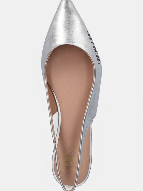 Love Moschino baleriny skórzane kolor srebrny z odkrytą piętą JA11021G1MIF0902