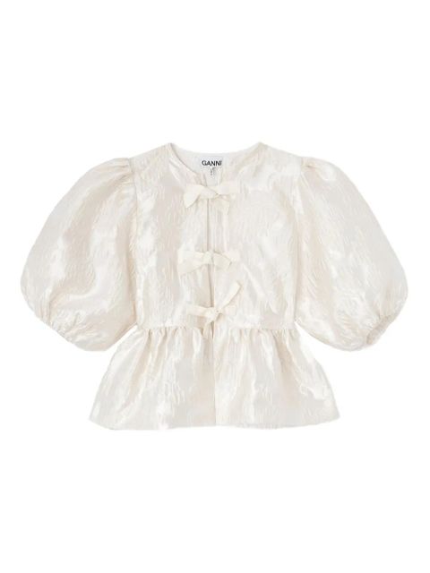 GANNI bow puff-sleeve blouse - Neutrals - zdjęcie produktu nr 1