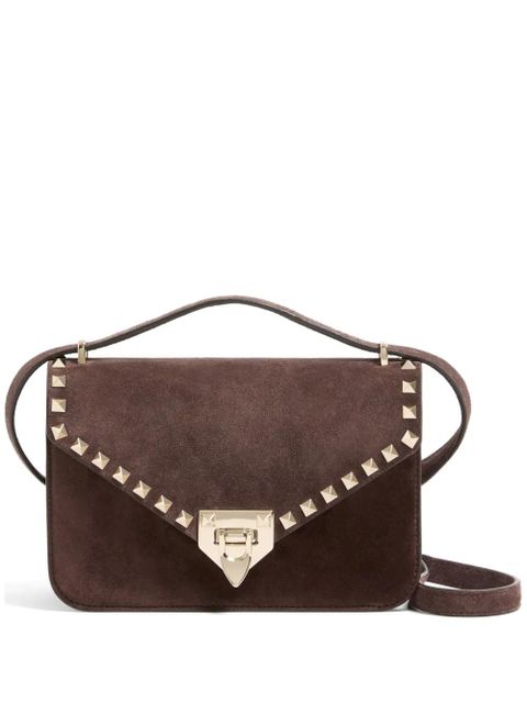 Valentino Garavani Rockstud small shoulder bag in suede - Brown - zdjęcie produktu nr 1