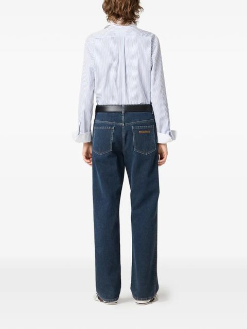 Miu Miu Flocked embroidered-patch jeans - Blue