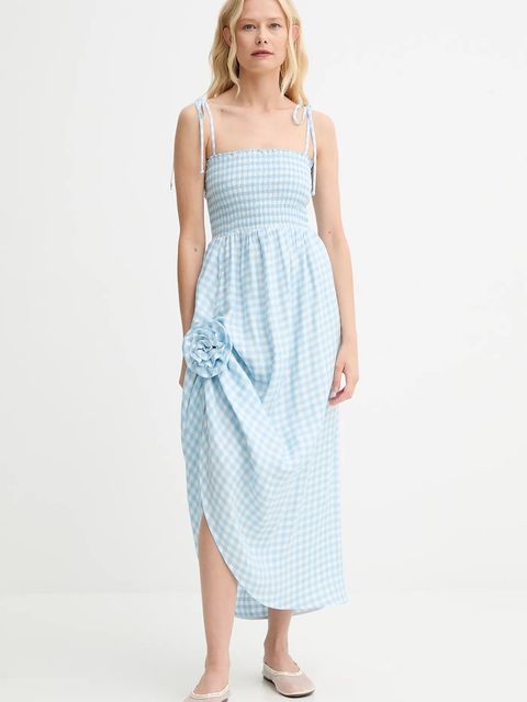 The Sleeper sukienka lniana kolor niebieski midi rozkloszowana ATDR01G027R - zdjęcie produktu nr 1