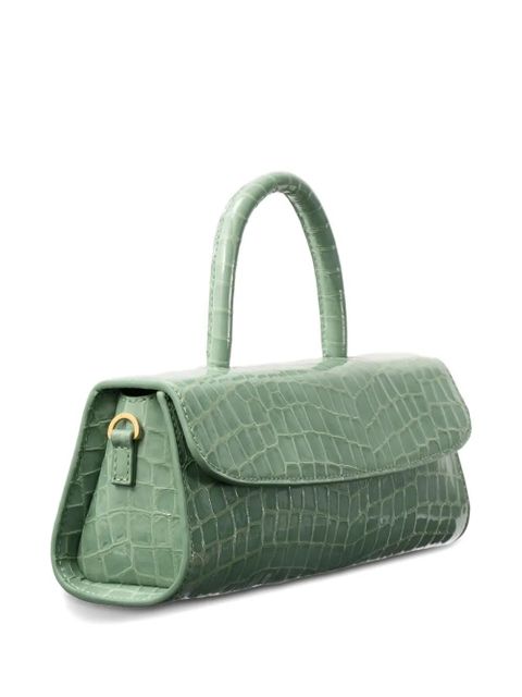 BY FAR Mini Longa fresh embossed top-handle tote bag - Green