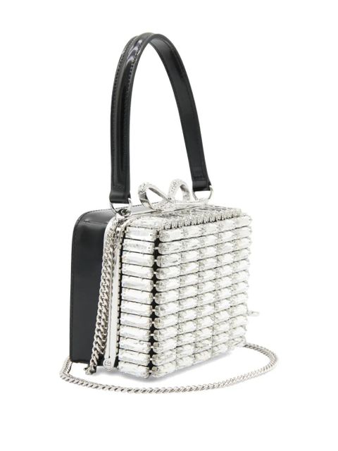 Self-Portrait crystal-embellished bow shoulder bag - Silver