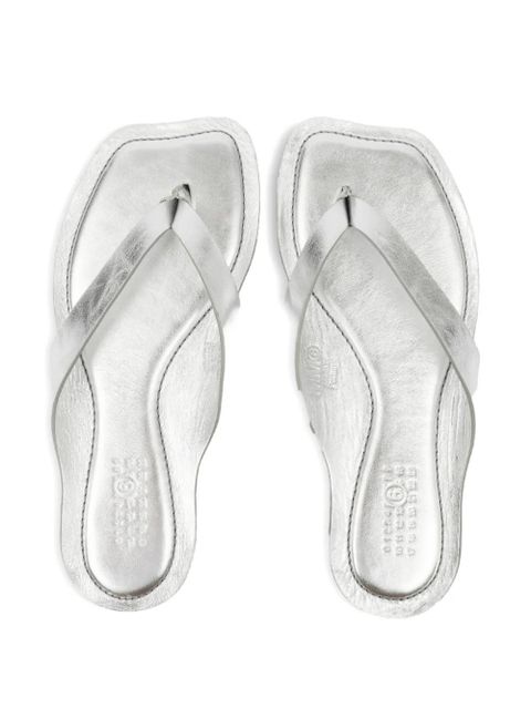 MM6 Maison Margiela laminated leather flat sandals - Silver