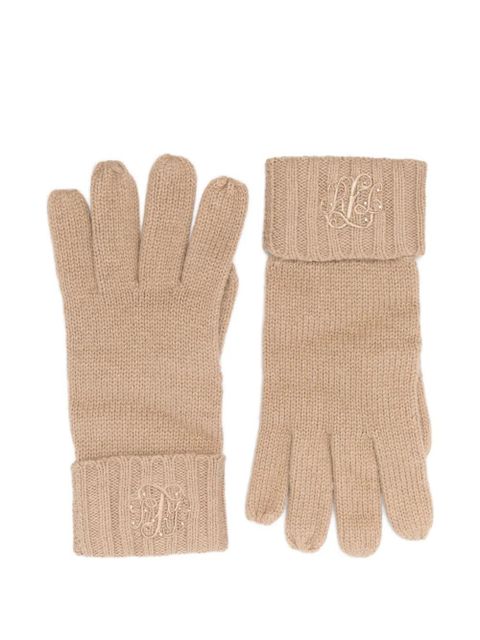 Lauren Ralph Lauren logo-embroidered ribbed-knit gloves - Brown - zdjęcie produktu nr 1