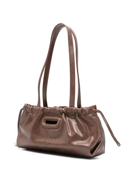 Maje gathered leather shoulder bag - Brown