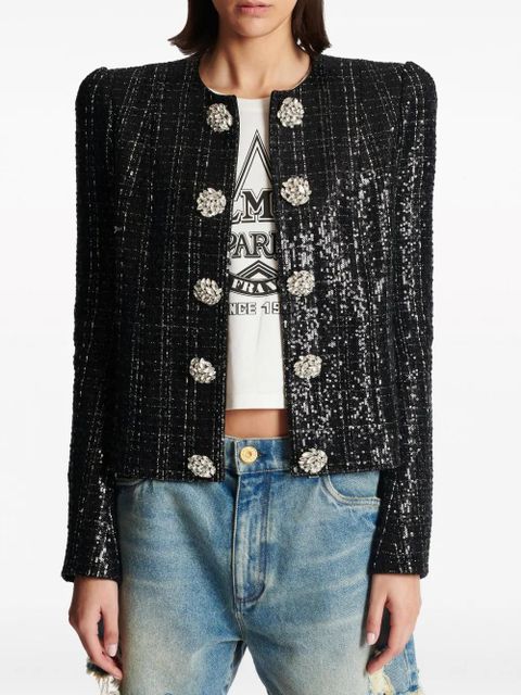 Balmain sequin-embellished tweed jacket - Black