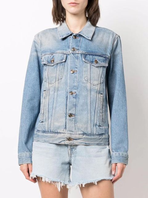 Alanui crochet-panel denim jacket - Blue
