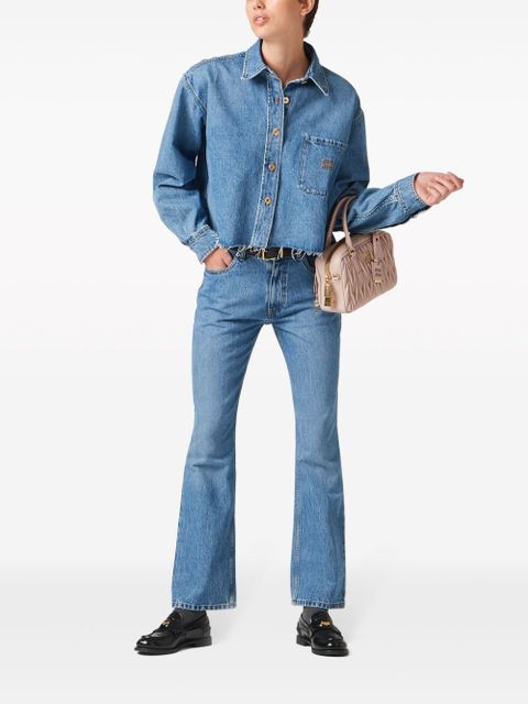 Miu Miu logo-embroidered flared jeans - Blue - zdjęcie produktu nr 2
