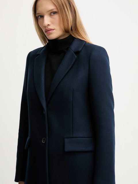 Tommy Hilfiger płaszcz z dodatkiem wełny kolor granatowy WW0WW46547