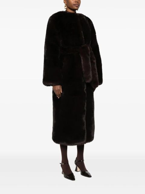 Cult Gaia belted faux-fur coat - Brown