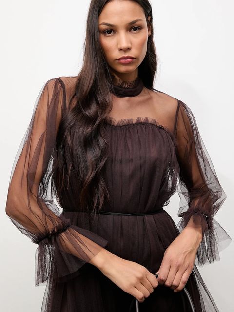 Answear.LAB sukienka kolor brązowy mini rozkloszowana