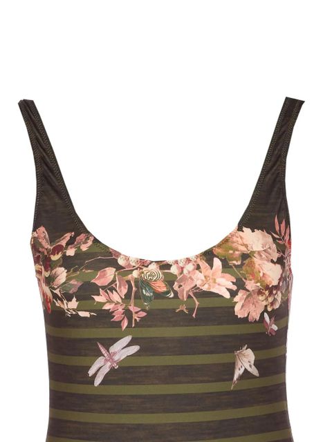 Jean Paul Gaultier floral-print striped swimsuit - Green
