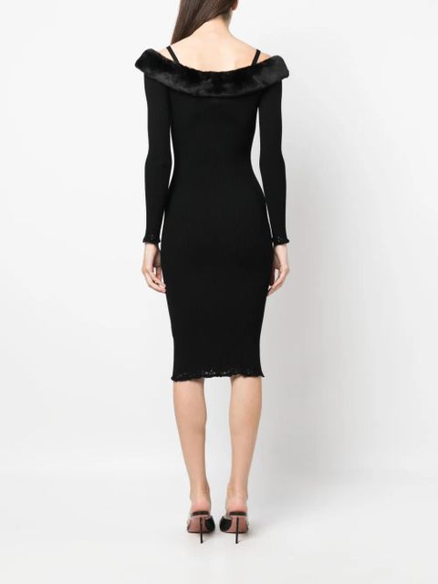 Blumarine off-shoulder ribbed midi dress - Black