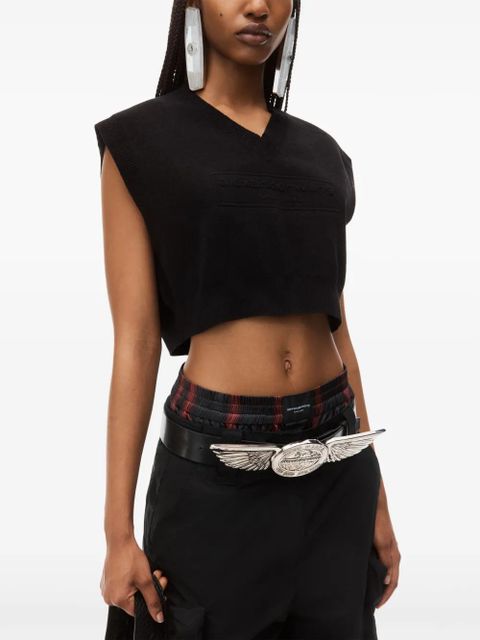 Alexander Wang logo-embossed cropped knitted top - Black