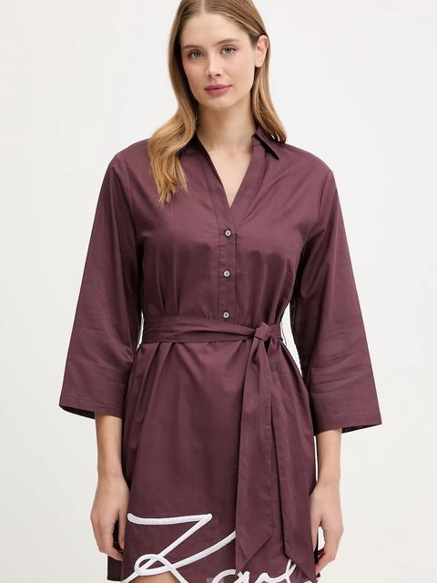 Karl Lagerfeld sukienka bawełniana kolor bordowy mini prosta A2W46075 - zdjęcie produktu nr 1