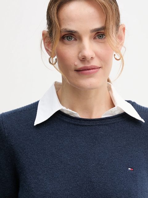 Tommy Hilfiger sweter wełniany damskie kolor granatowy lekkie WW0WW40264