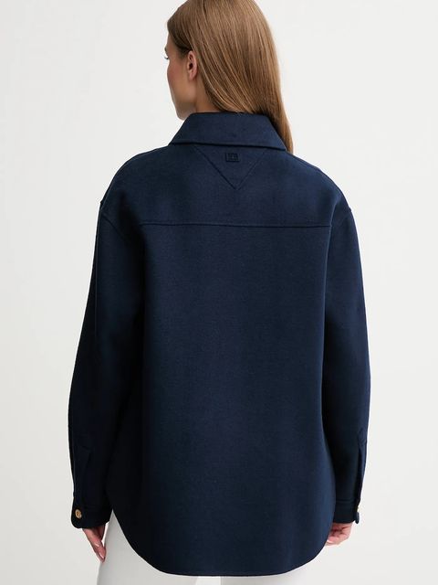 Tommy Hilfiger kurtka z dodatkiem wełny kolor granatowy przejściowa oversize WW0WW46558