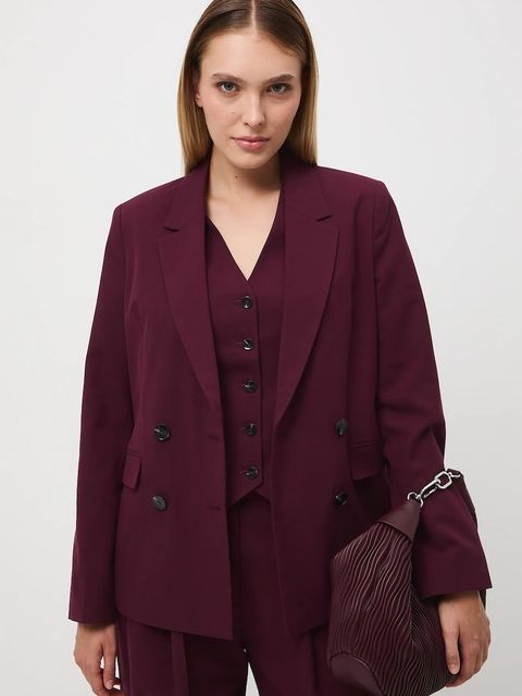 Medicine marynarka dwurzędowa damska kolor bordowy dwurzędowa gładka - zdjęcie produktu nr 2