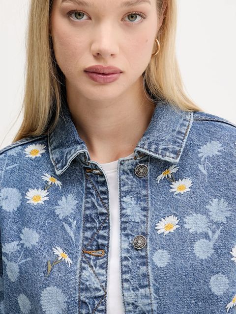 Desigual kurtka jeansowa DAISY kolor niebieski przejściowa 25WWED15