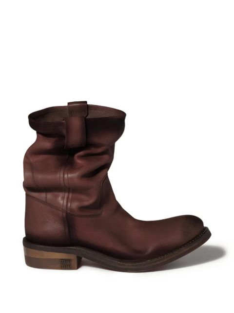 Miu Miu slouchy logo block-heel boots - Brown - zdjęcie produktu nr 1