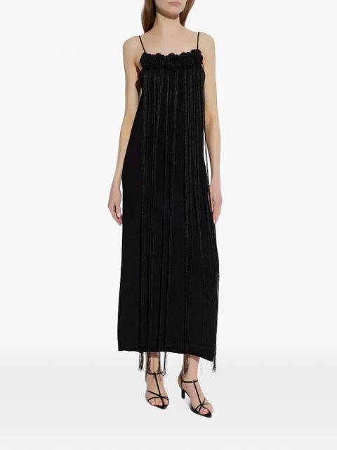 Jil Sander floral-appliqué fringed dress - Black