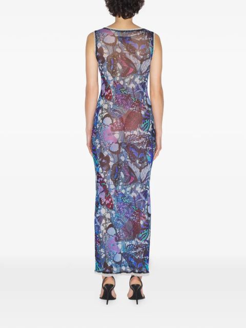 Jean Paul Gaultier butterfly-print mesh dress - Blue