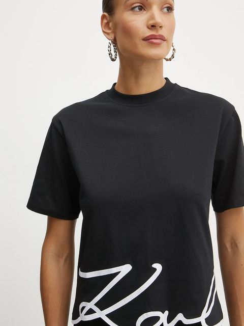 Karl Lagerfeld t-shirt bawełniany KARL SIGNATURE damski kolor czarny A1W17013