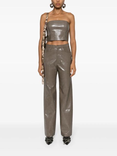 ROTATE BIRGER CHRISTENSEN crocodile-embossed crop top - Brown