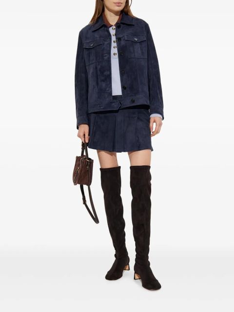 Self-Portrait suede polo-top - Blue