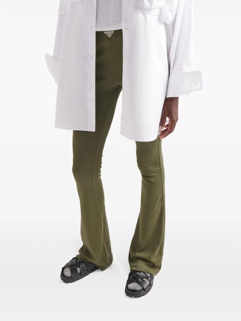 Prada triangle-logo cotton flared trousers - White