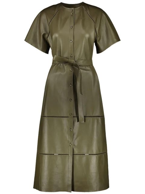 Yves Salomon belted leather midi dress - Green - zdjęcie produktu nr 1
