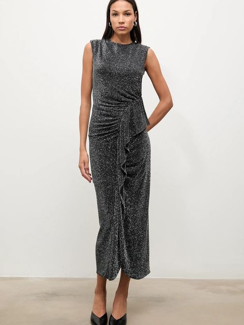 Answear.LAB sukienka kolor srebrny maxi dopasowana - zdjęcie produktu nr 1