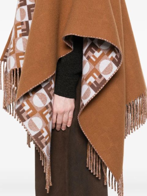 FENDI fringe-detail cape - Brown