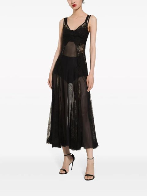 Dolce & Gabbana lace-insert flared midi dress - Black