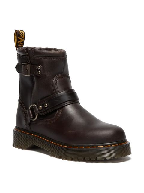 Dr. Martens botki skórzane Anistone Harness damskie kolor brązowy na płaskim obcasie DM41870200