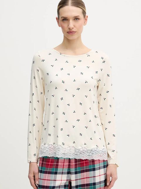 United Colors of Benetton longsleeve piżamowy damska kolor beżowy 32V93M07V - zdjęcie produktu nr 1