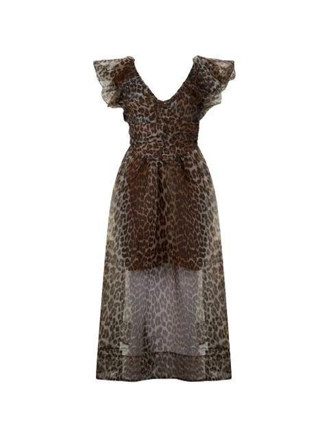 GANNI ruffled leopard-print dress - Brown - zdjęcie produktu nr 1