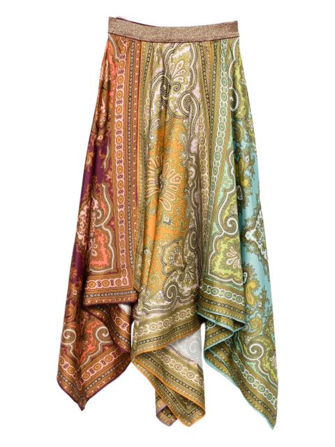 ALEMAIS Clemenza paisley-print asymmetric midi skirt - Orange