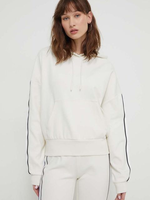 HUGO Blue bluza damska kolor beżowy z kapturem z aplikacją 50512858